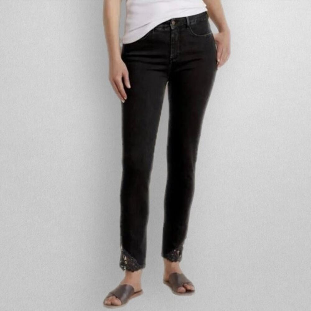 Soft Surroundings Black Straight Ankle Jeans Lace Crochet Ankle women's size 14